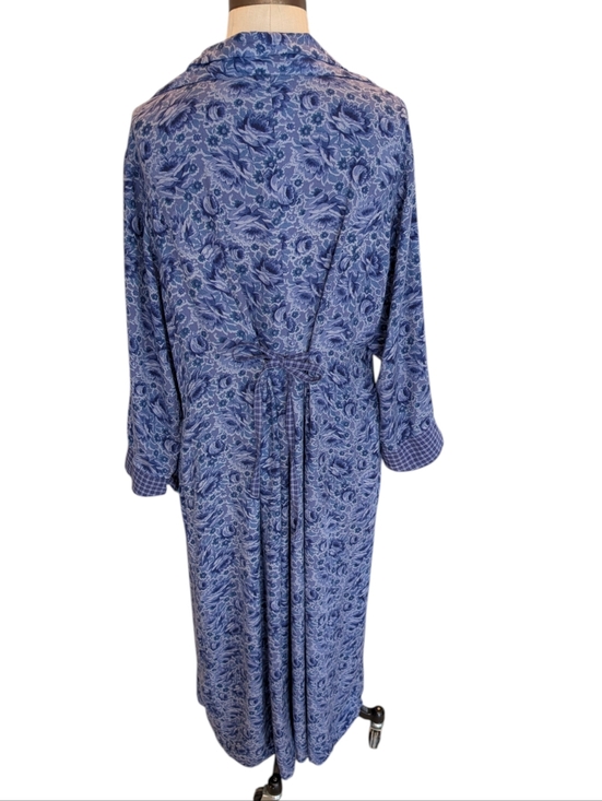 Vintage April Cornell Indigo Floral & Plaid, Button Front, Tie Back Maxi Dress. - Picture 3 of 13